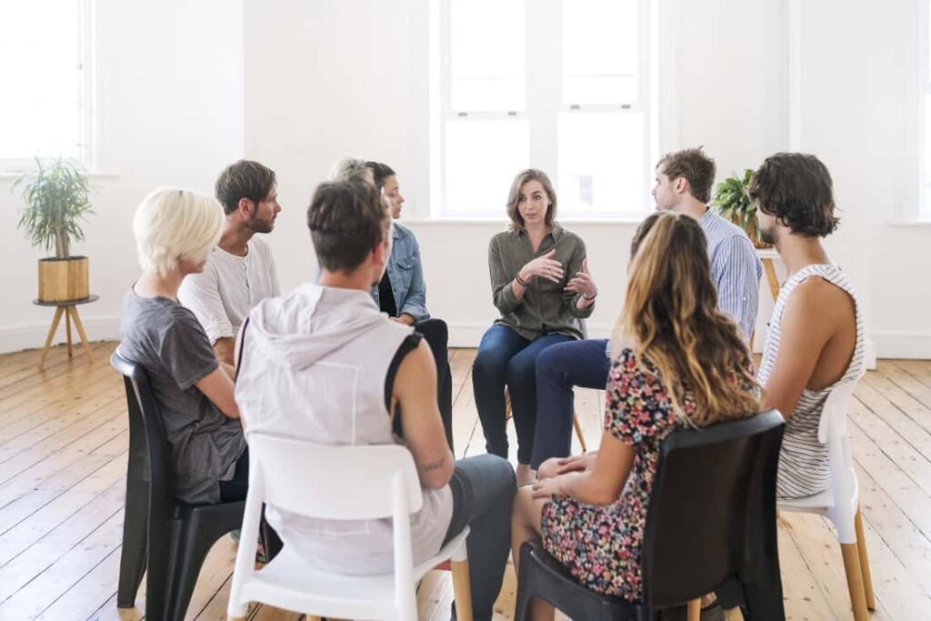 A group therapy session at Restorations Health Care in Anaheim CA shows the promise of Restorations Health Care as an alcohol and drug rehab Orange County destination